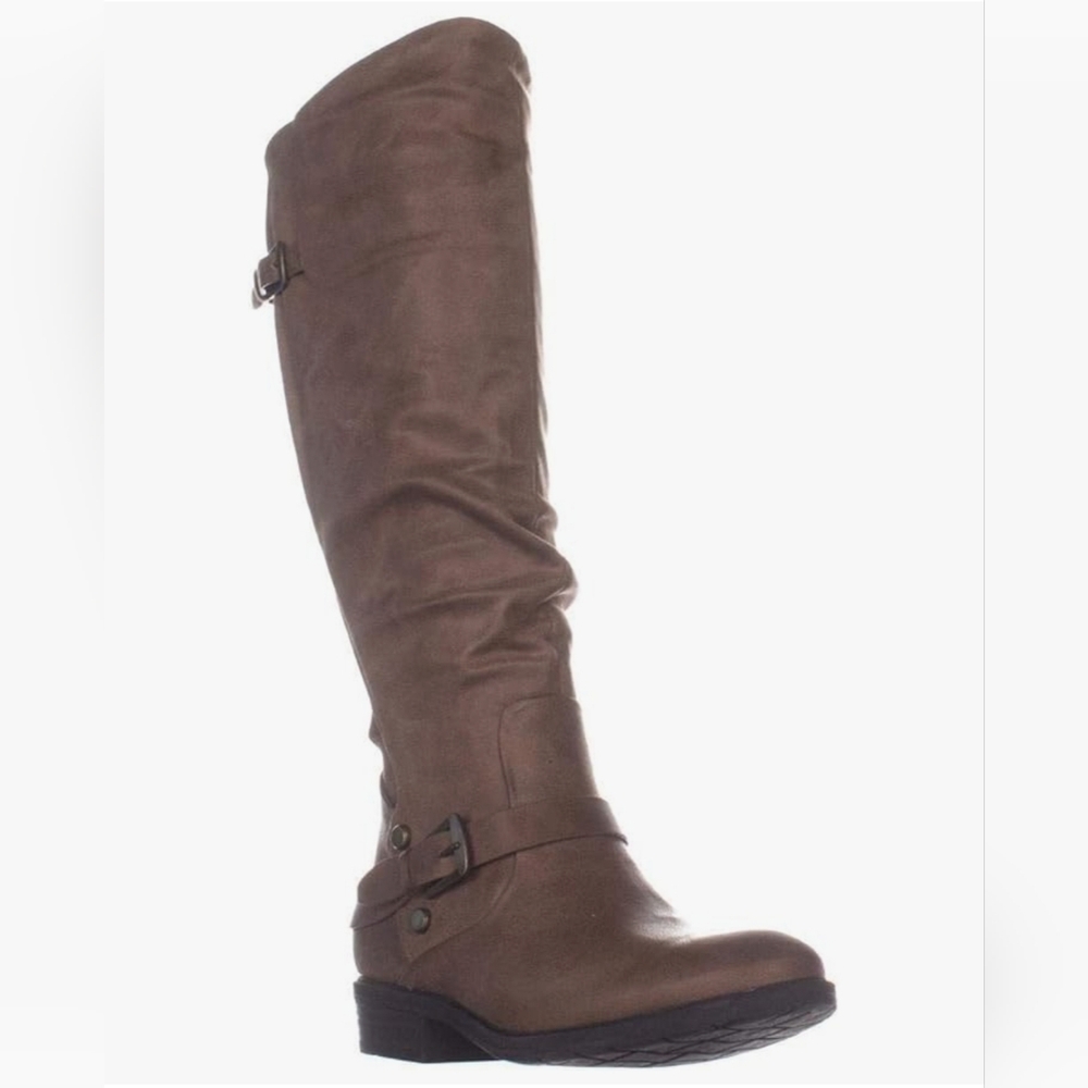 Yanessa Riding Boots Faux Leather Harness Taupe 5M